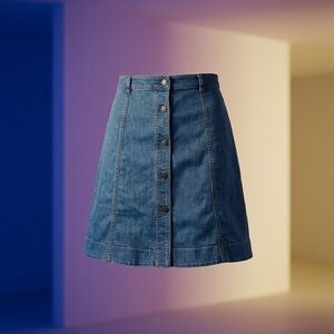 Chaps size 8 Denim Button-Front A-Line Skirt - Blue